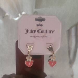 Juicy Couture Gold-Tone Pink Heart Drop Earrings